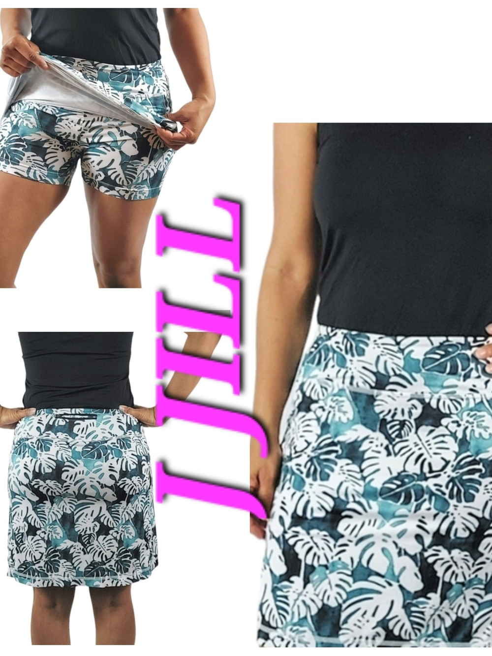 J Jill Fit A-line Knit Skort Tropical Leaf Print With Back Zip Pocket